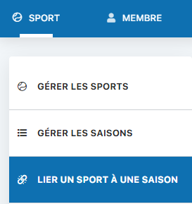 Menu SPORT - Lier un sport à une saison