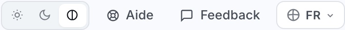 Thème, aide et langue en haut à droite